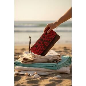 Target Linen Aztec Snap Clutch 9” Red Brown Boho Wristlet Bag